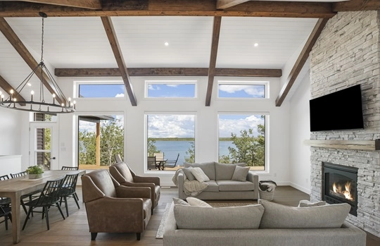 living room design with rustic wooden beams and stone fireplace living room design with rustic wooden beams and stone fireplace